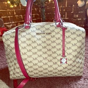 Tan MK logo crossbody bag